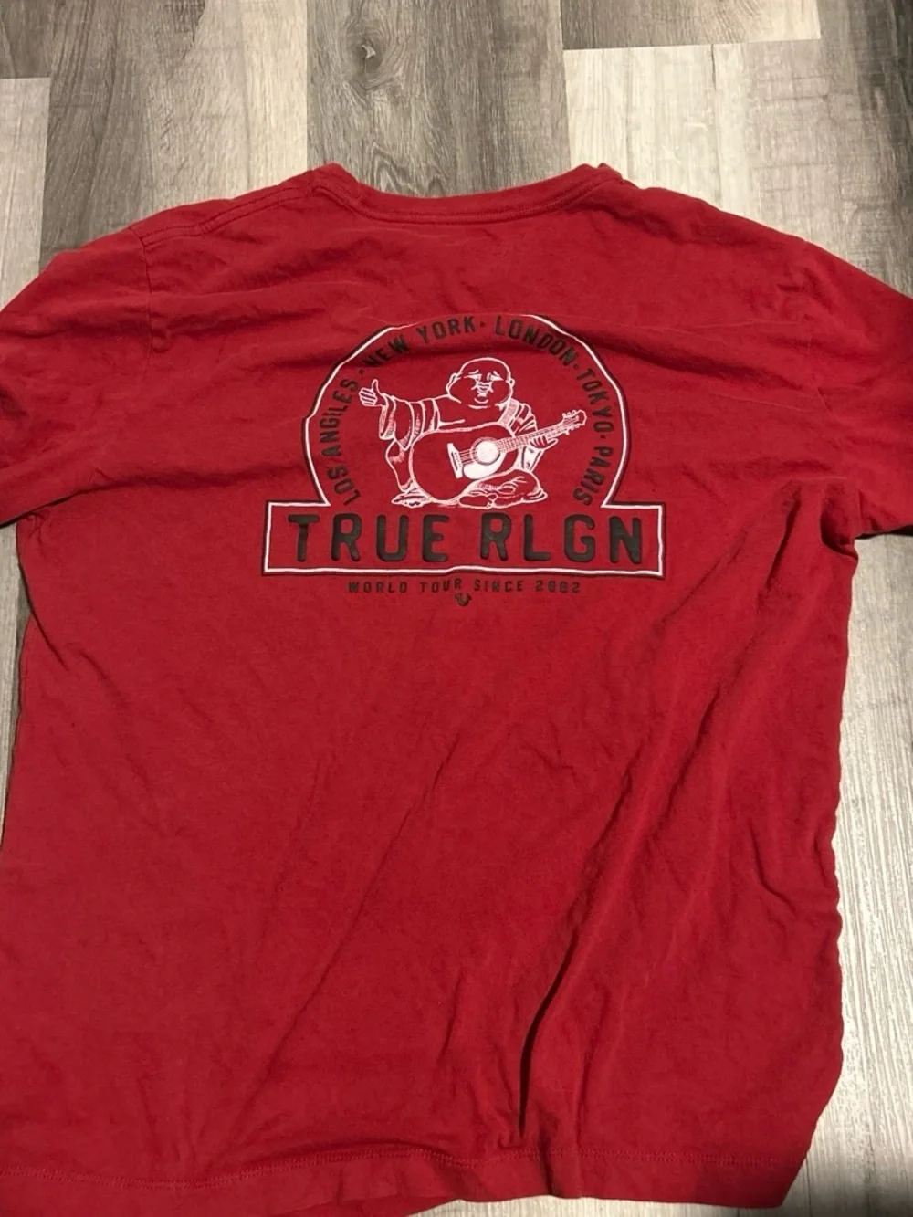 True Religion Red Short-Sleeve Crew Tee with Black Horseshoe Logo